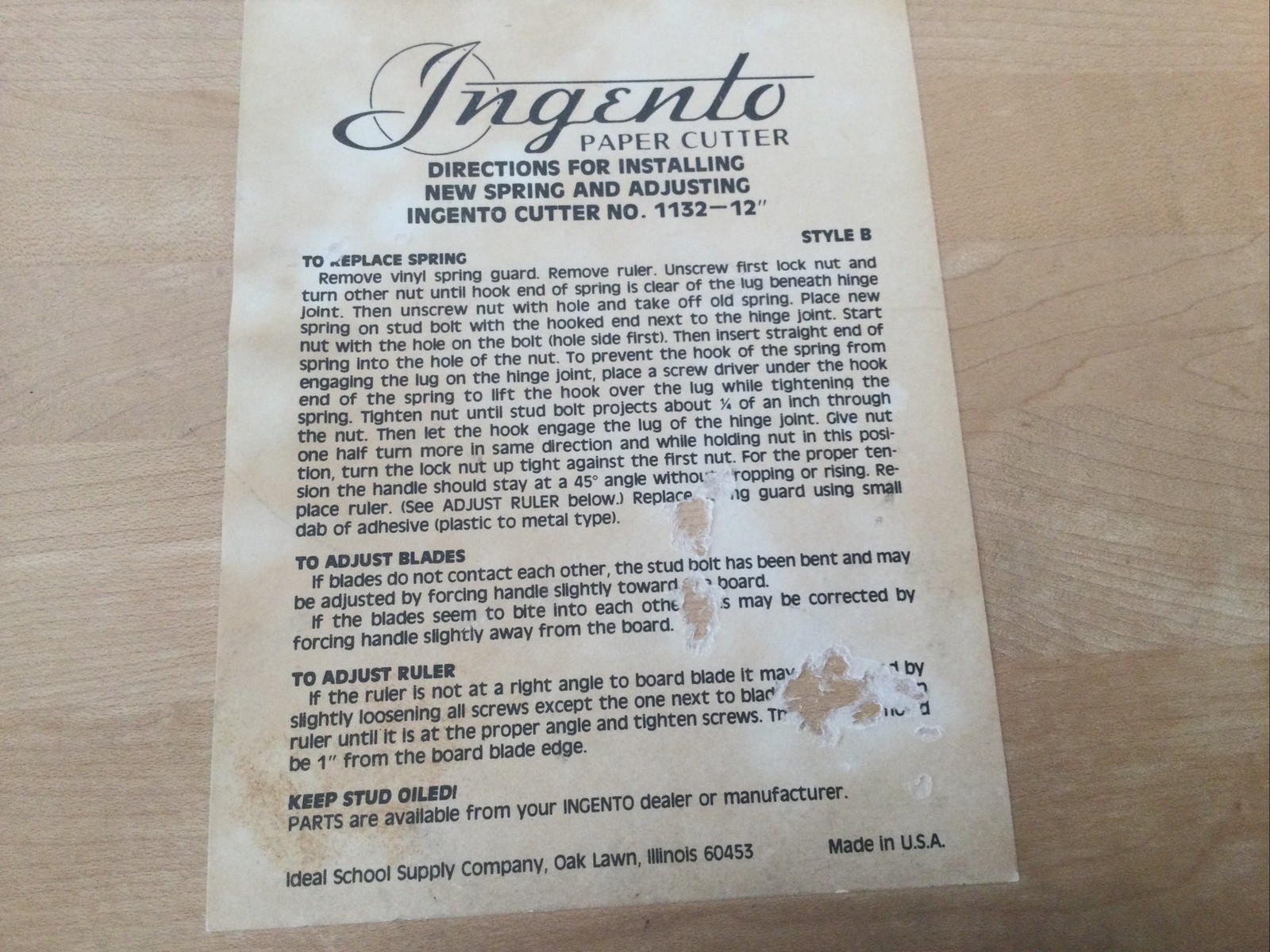 Vintage Ingento Paper Cutter. No. 1132-12”