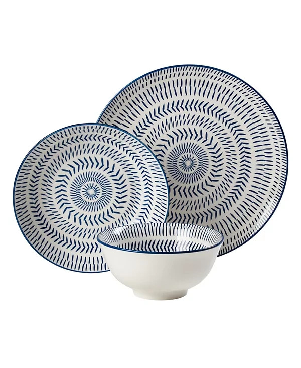 Tabletops Gallery Navy Pad Print 3 Pc.Dinnerware Set