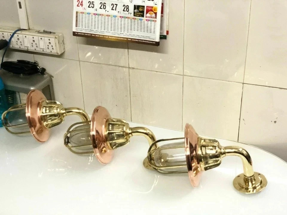 Nautical Marine Solid Brass Passageway Ship Bulkhead Light - Copper Shade 3pcs