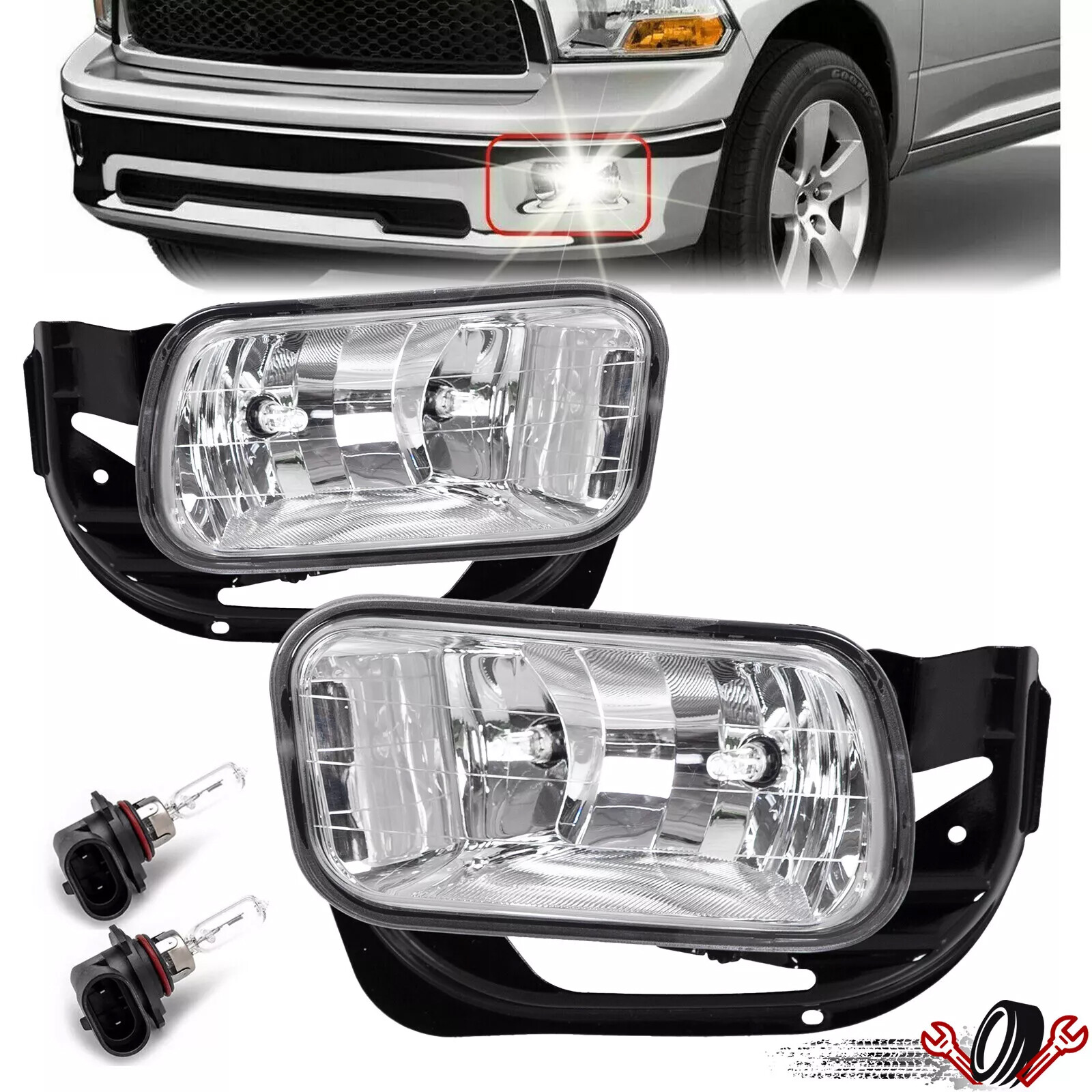 Front Fog Lights with Brackets For 2009-2012 Ram 1500 / 2010-2018 Ram 2500 3500
