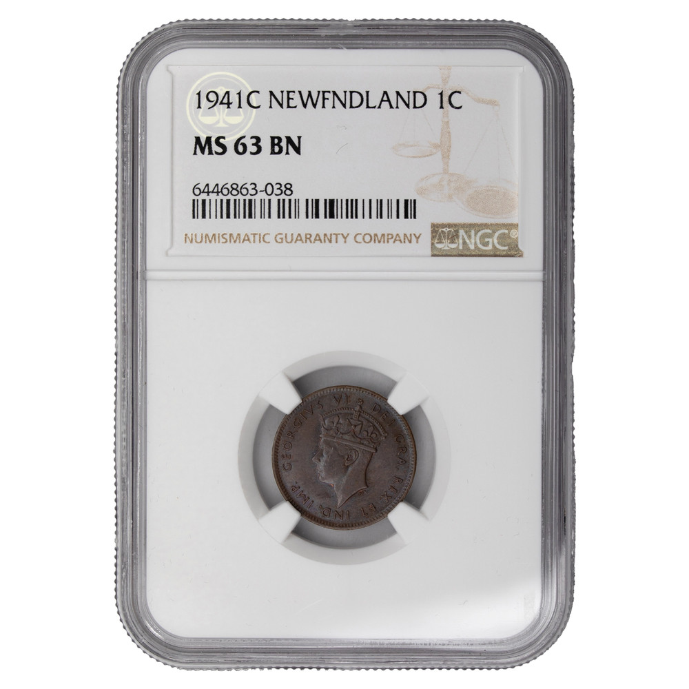 Newfoundland 1941-C Small Cent Coin - NGC MS-63 Brown