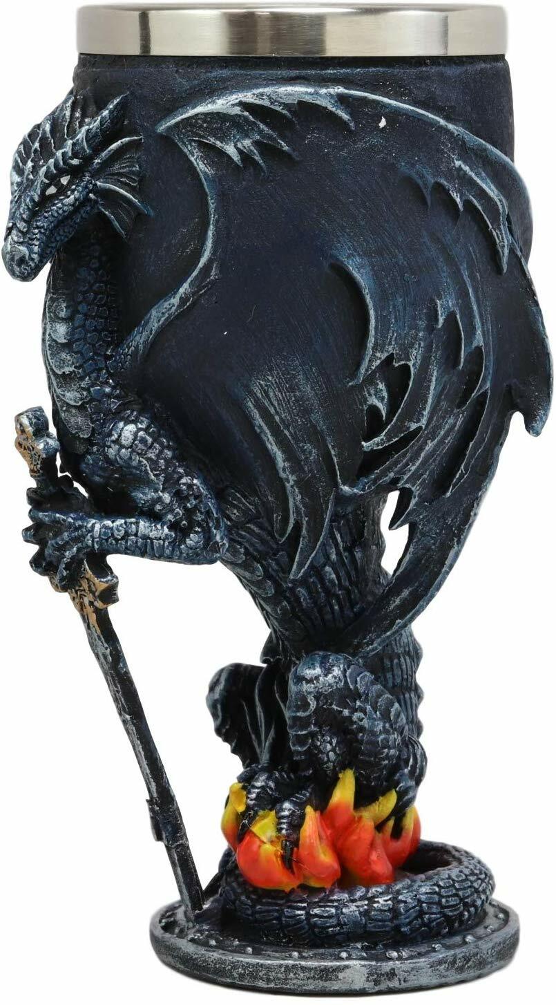 Ebros Blue Divine Fire Winged Dragon Sword Wine Goblet Decor