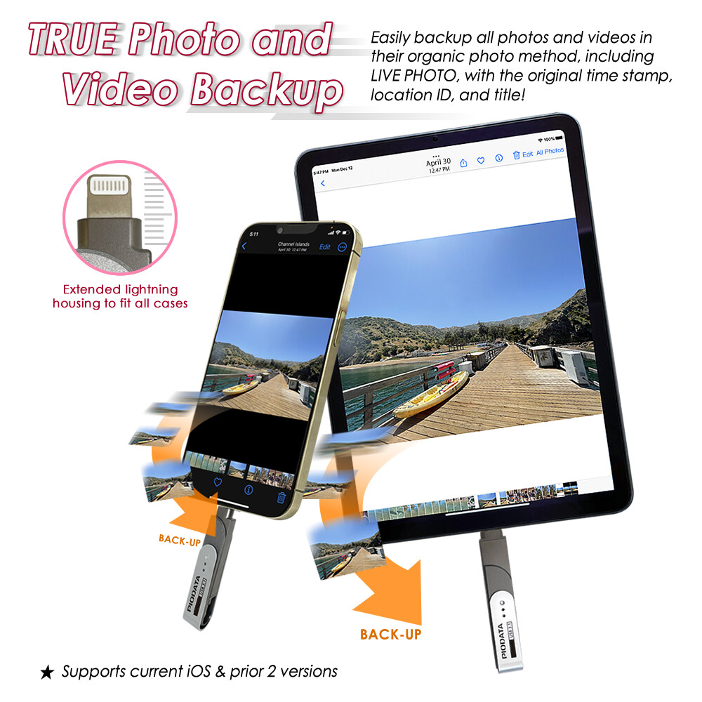 Apple MFi USB 3.0 Flash Drive Memory Storage Photo Stick for iPhone iPad Type C