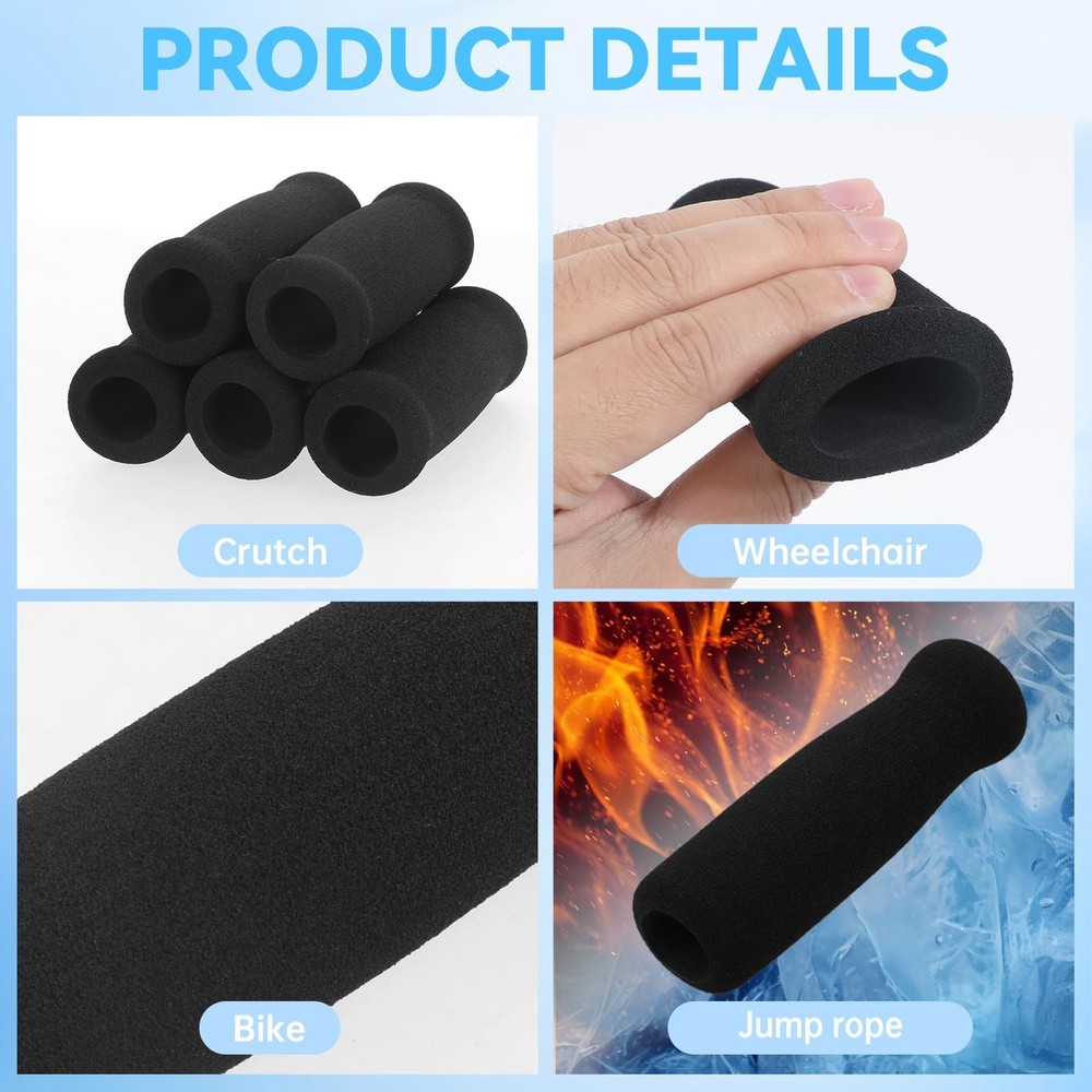 Ptwola 4PCS Foam Cane Grip Replacement Thick Cushioned Offset Black