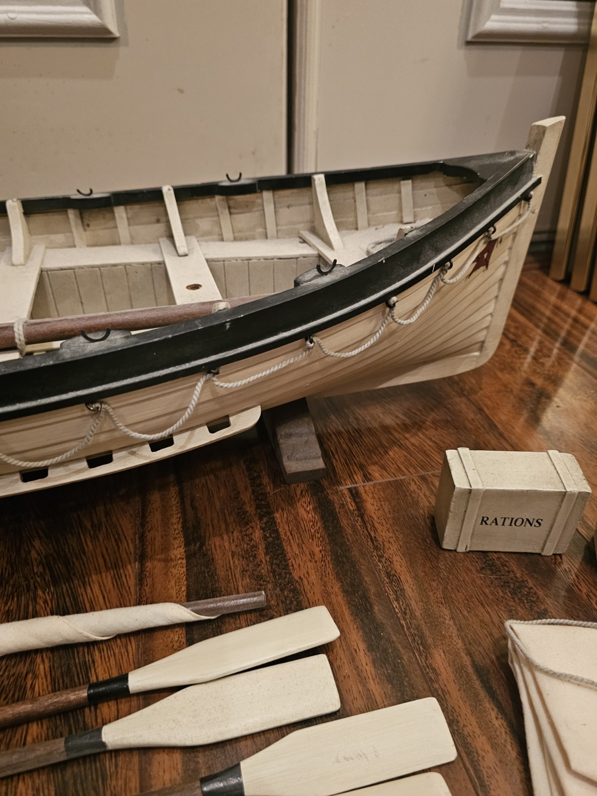 Vintage Liverpool #14 Wood Model Of Titanic Lifeboat, 31" W/Oars, Mast &...