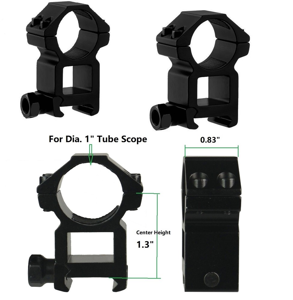 1 Pair High Profile Scope Ring 1.3" Center Height for 1" Tube Scope Double Screw