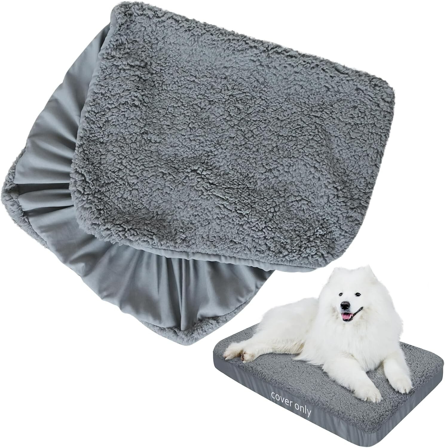 Waterproof Dog Bed Covers Plush Replacement Dog Pet Bed Mattress Cover Gray