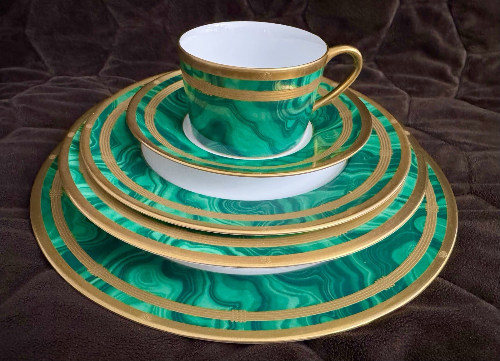 CHRISTIAN DIOR GAUDRON MALACHITE 5 Piece -Place Setting Plate Bowl Cup VINTAGE