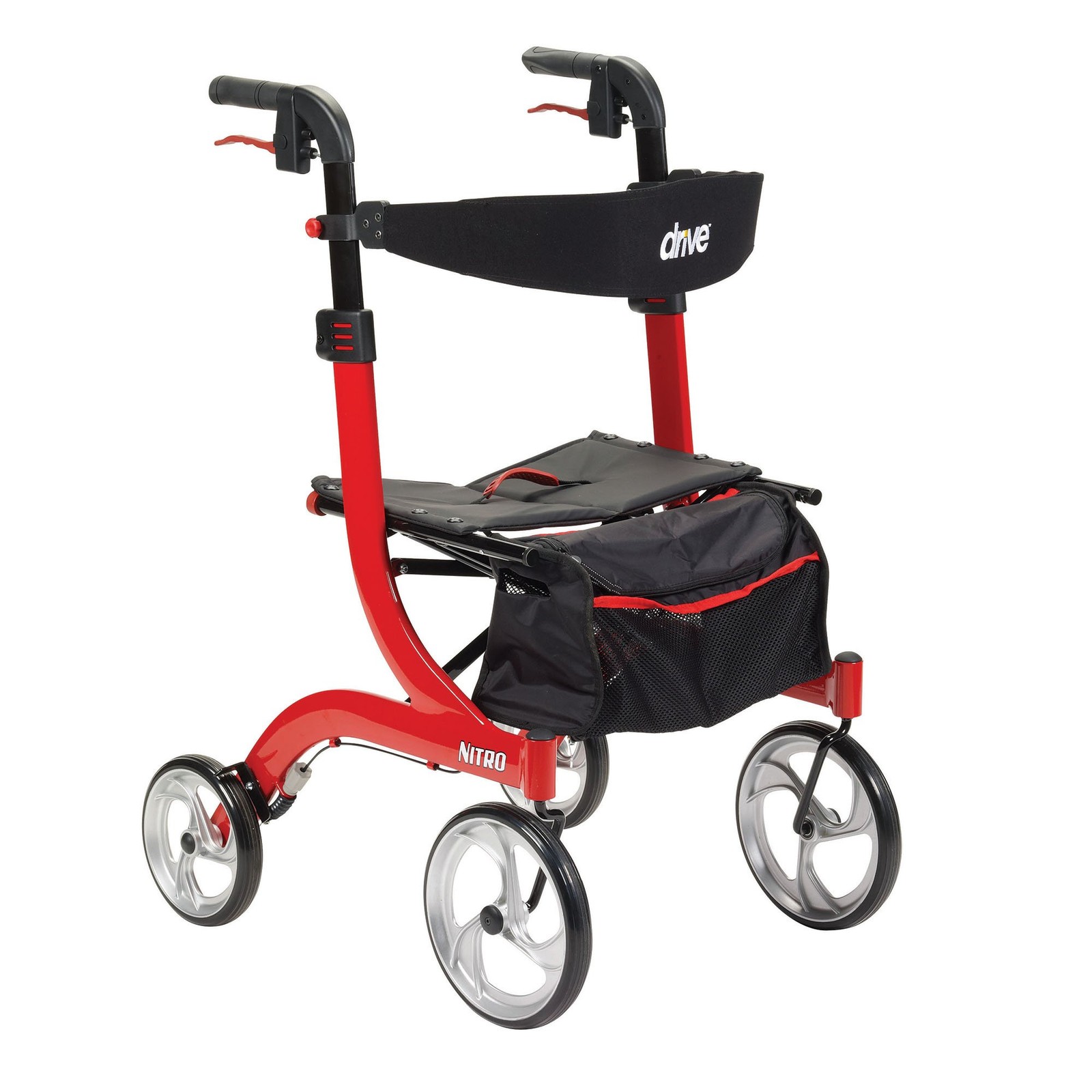 drive Nitro Euro Style Rollator Walker 300 lbs. Aluminum Red RTL10266