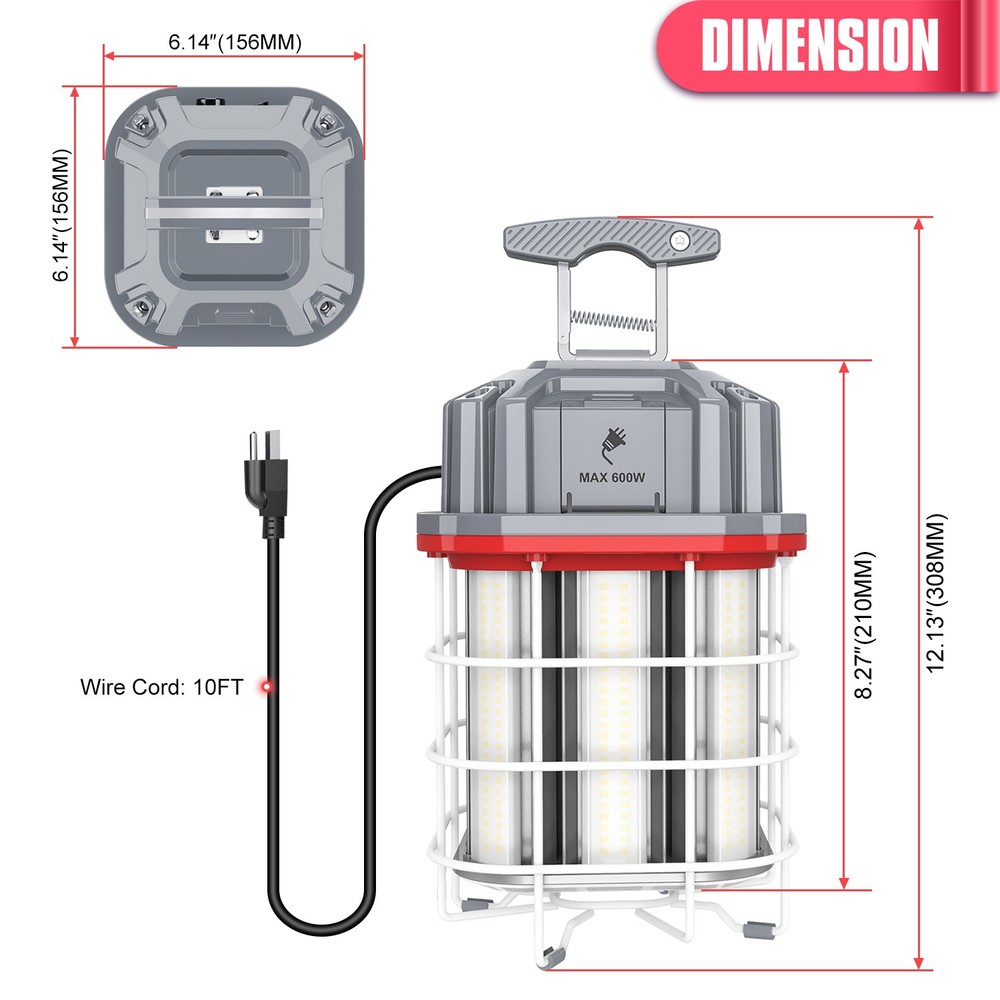 80W LED Temporary Work Light Construction Lights Warehouse Lighting Plug-n-Play
