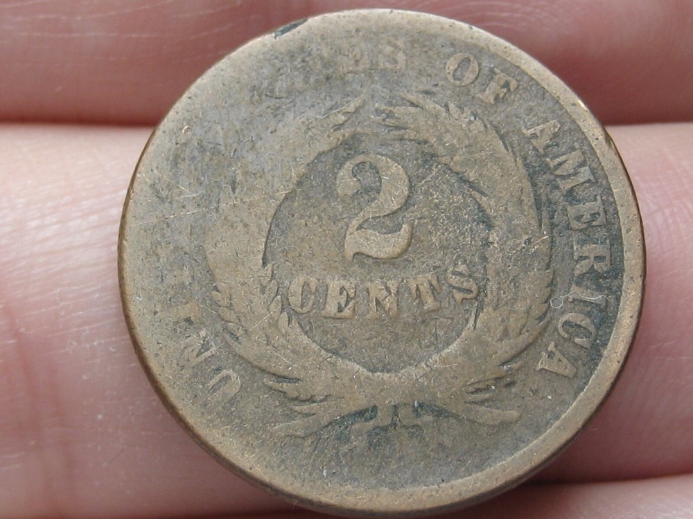 1865 Two 2 Cent Piece- Plain 5, Lowball, About Good Details