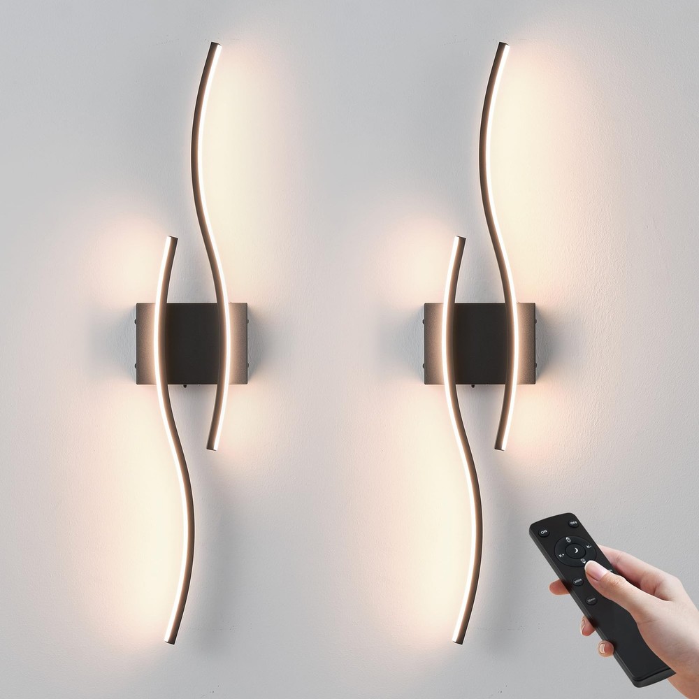LED Wall Sconces 2 Pack Battery Operated Dimmable Remote Control Black Wireless