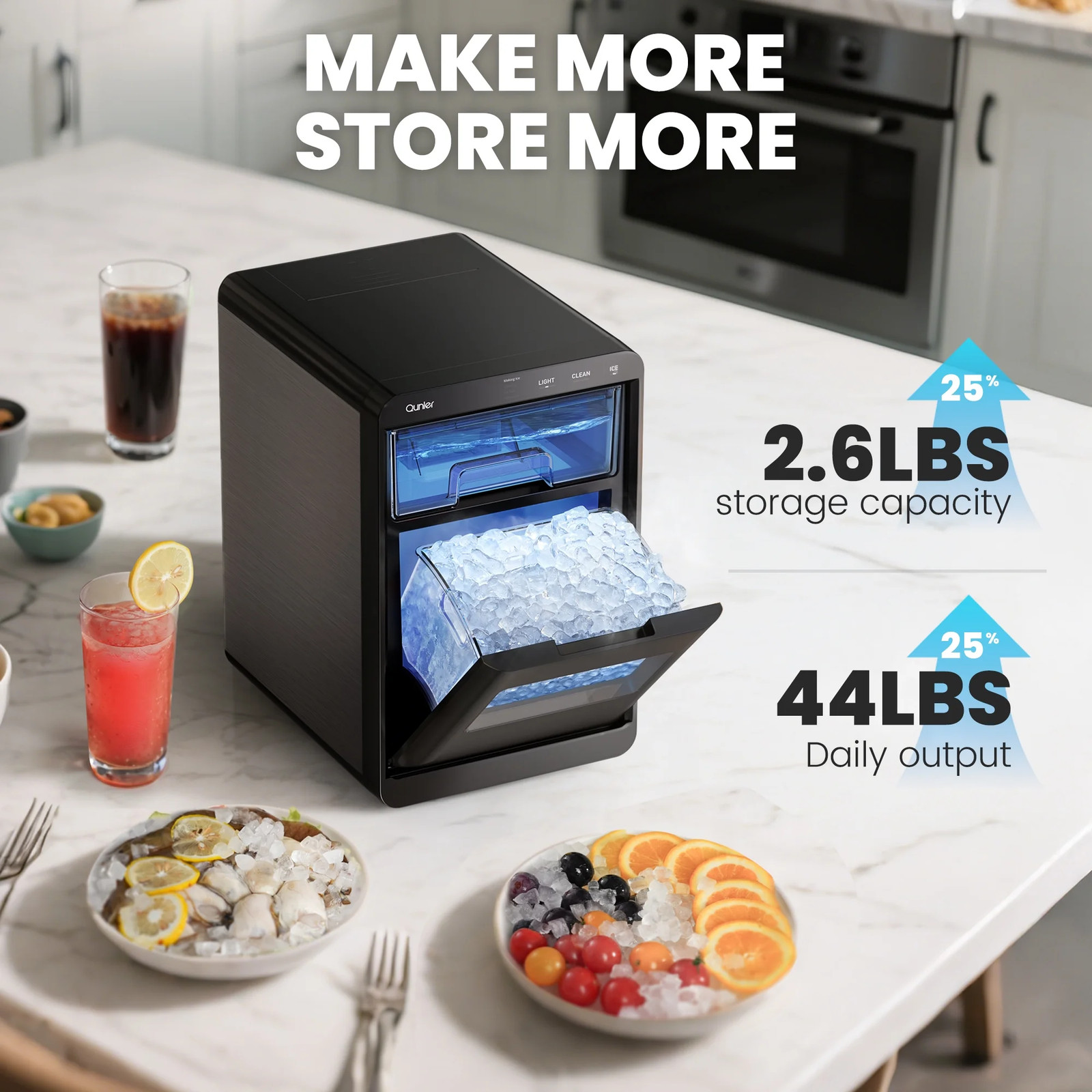 Qunler HZB-20EN Nugget Ice Maker Countertop, 44lbs Per Day Chewable Pebble