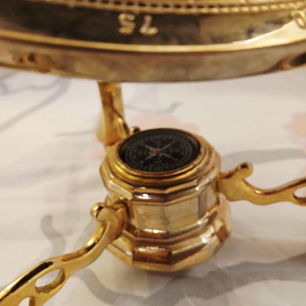 Blue Lapis Gemstone World Globe with Brass Stand and Compass