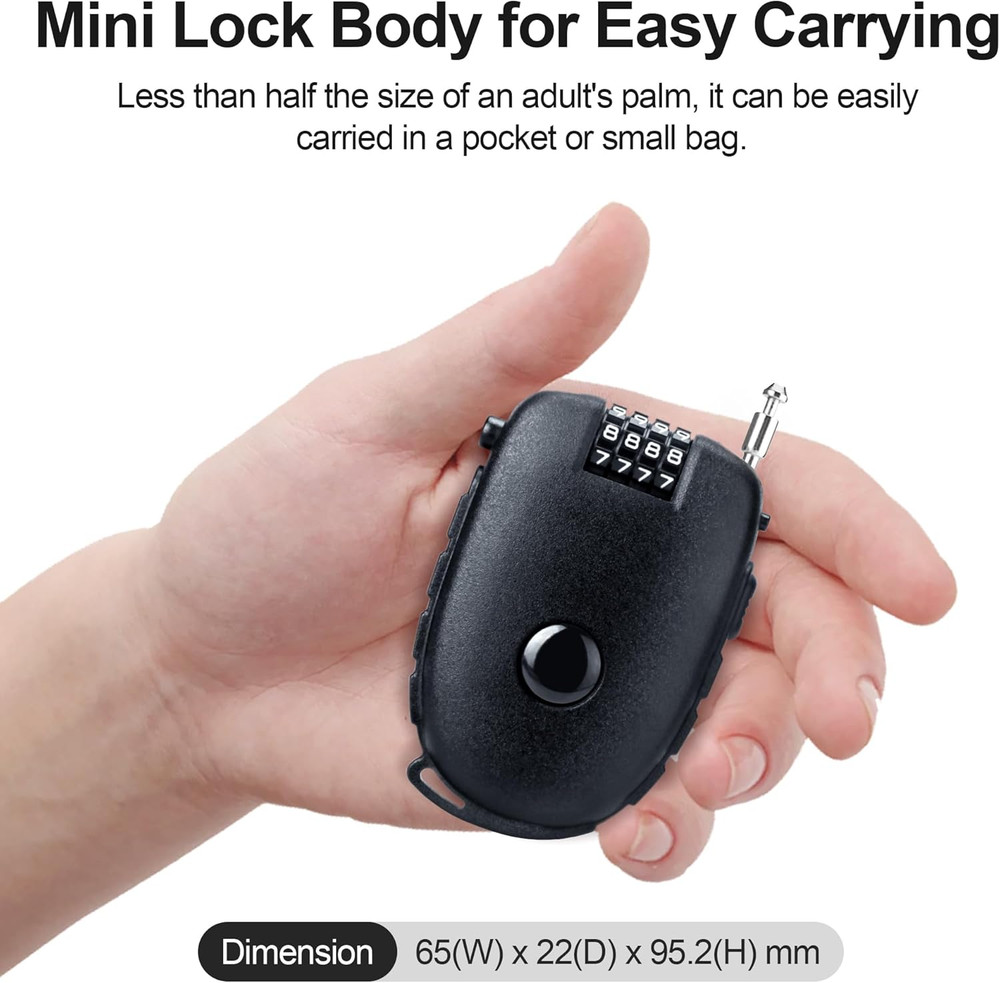 4-Digit Combination Motorcycle Helmet Lock with 27.5" Retractable Cable, Black