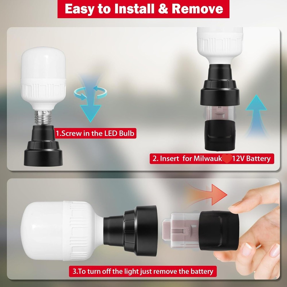LED Work Light For Milwaukee 12V Battery E27 Light Led Bulb Protable Flashlight