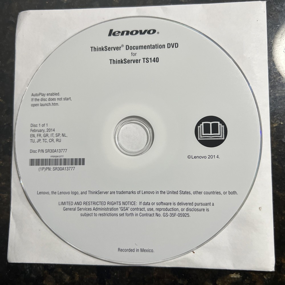 Lenovo ThinkServer TS140 Setup Discs - EasyStartup v3.8.1h & Documentation