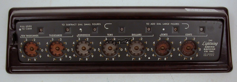 Lightning Adding Machine Co bakelite stand Science Math 7 wheels 0 mechanism