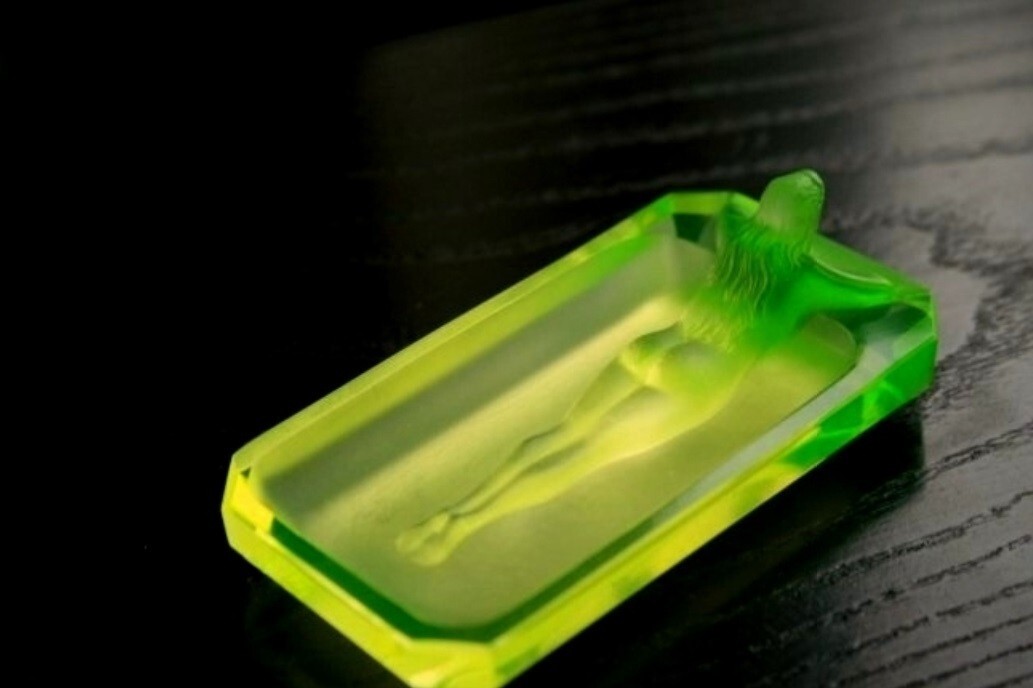 Art Deco Sculpture Yellow Vaseline Uranium Glass Bowl 1930' H.Hoffmann