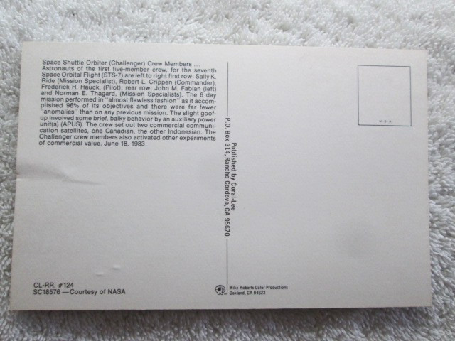 Space Shuttle Challenger Crew Members Postcard, STS 7