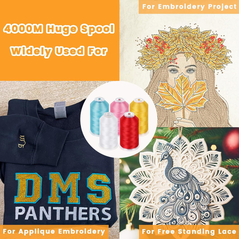 - Single Huge Spool 4000M Each Polyester Embroidery Machine Thread 40WT for Comm