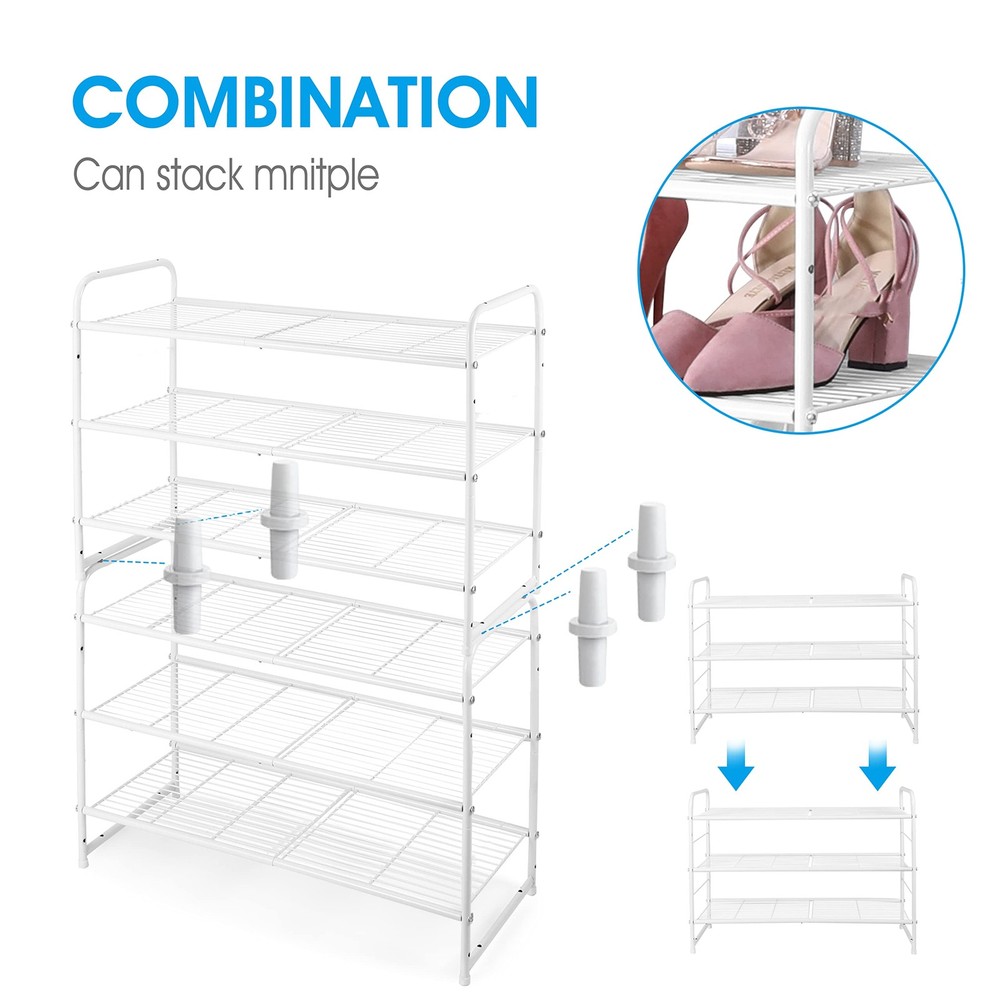 Simple Trending 3-Tier Stackable Shoe Rack, Expandable & Adjustable Shoe Shel...