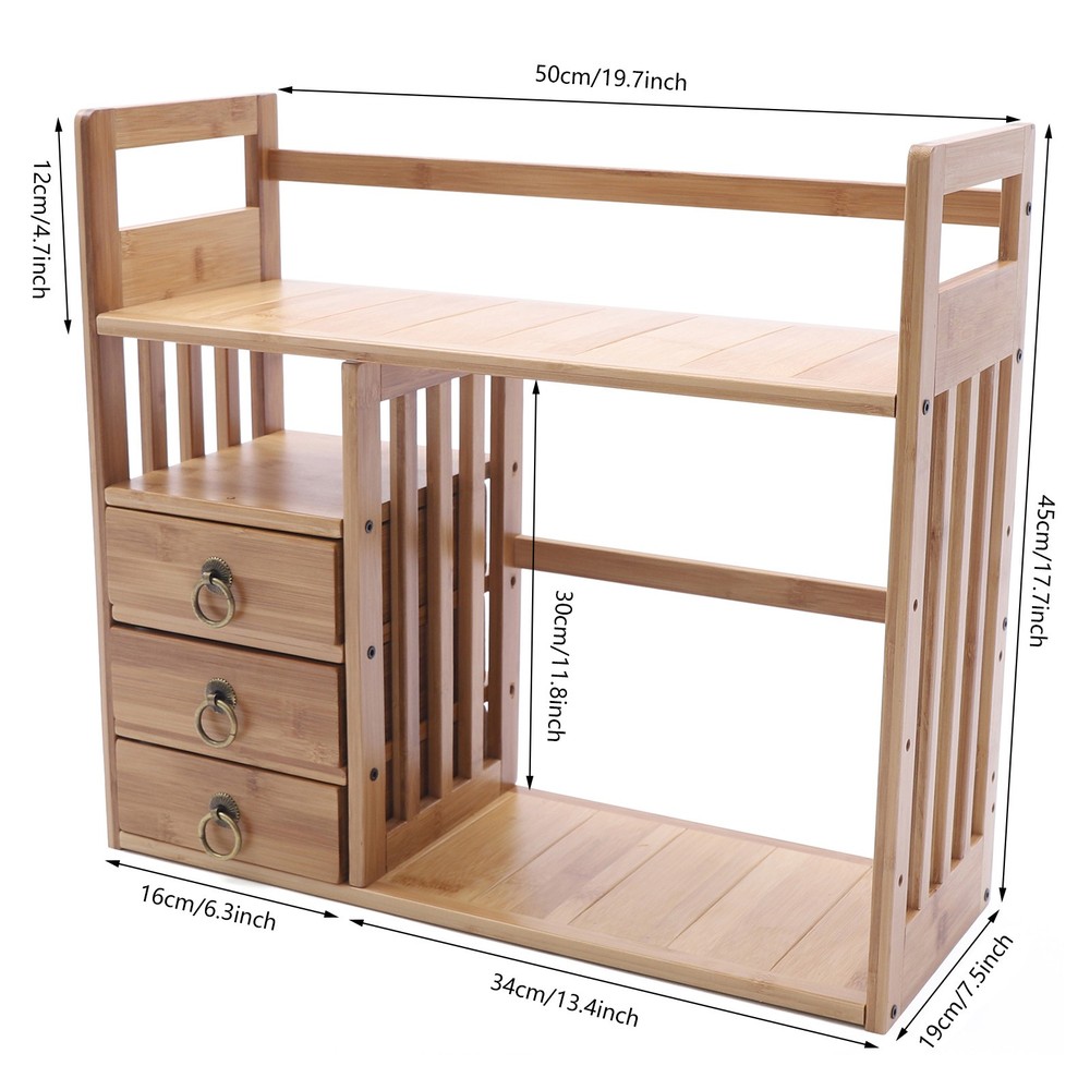 Bamboo Desktop Bookshelf Organizer, Adjustable Office Desk Storage Shelf Rack
