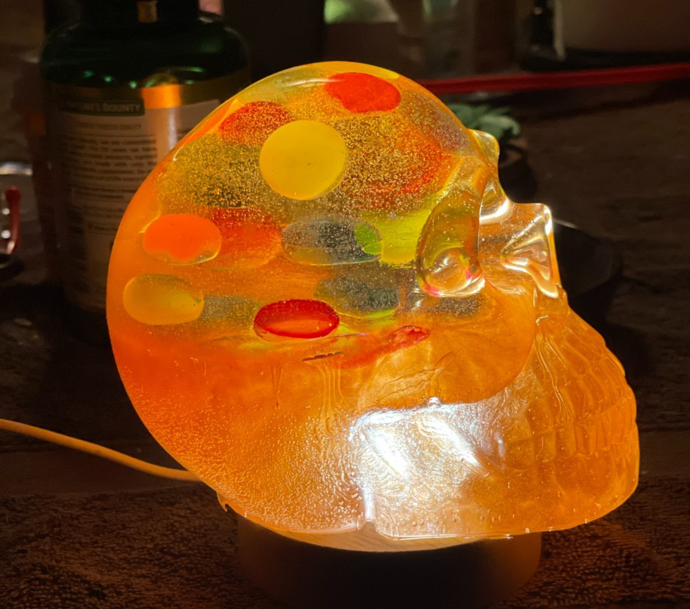 Rainbow Brain Resin Skull Extra Large Includes USB lighted base Handcrafted New