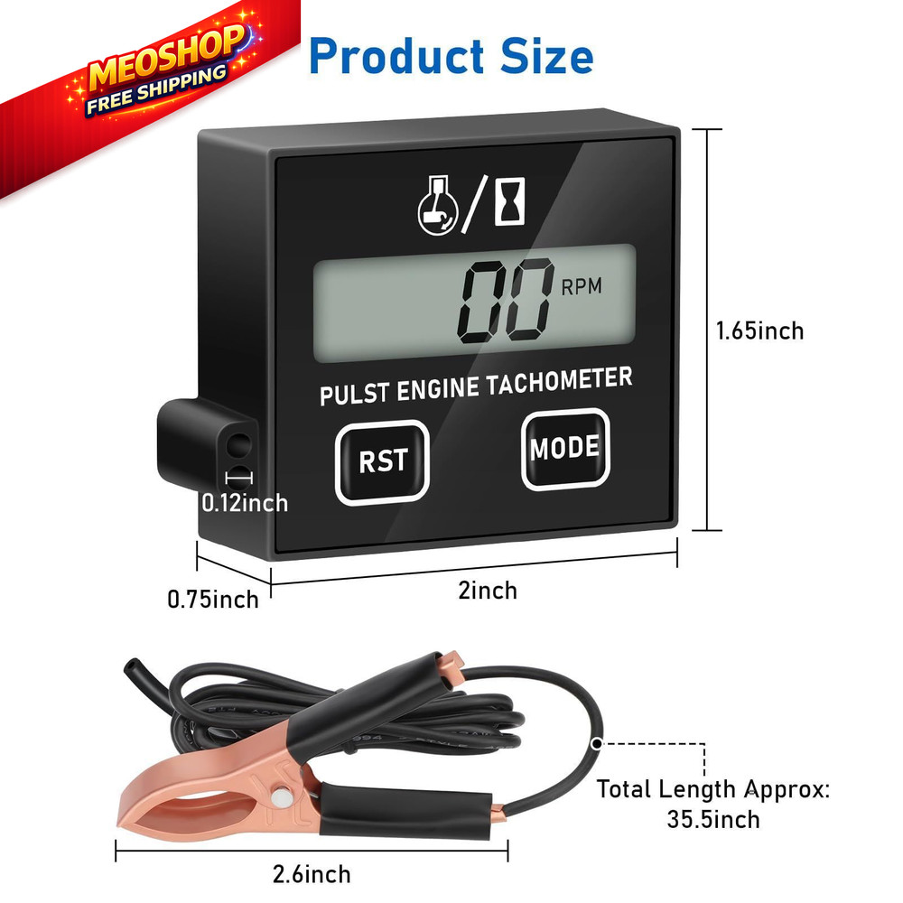 Linkstyle Small Engine Tachometer, Digital Tachometer Tach Gauge Reset...
