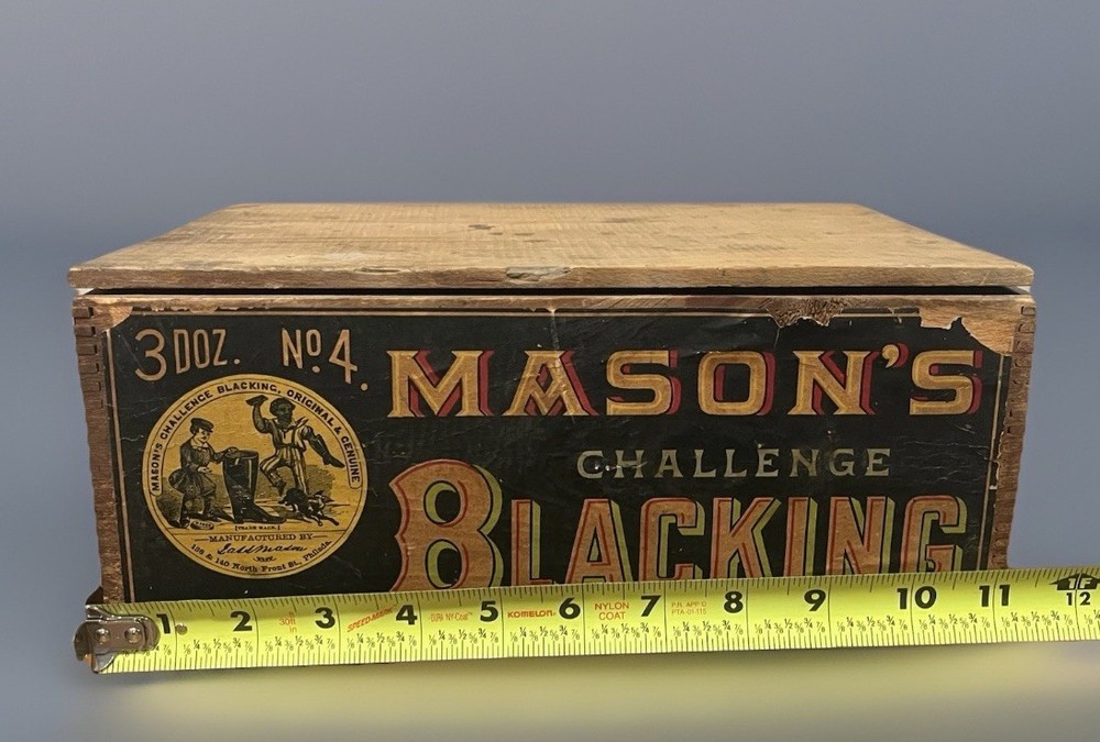ANTIQUE MASON'S CHALLENGE BLACKING STORE DISPLAY WOOD BOX