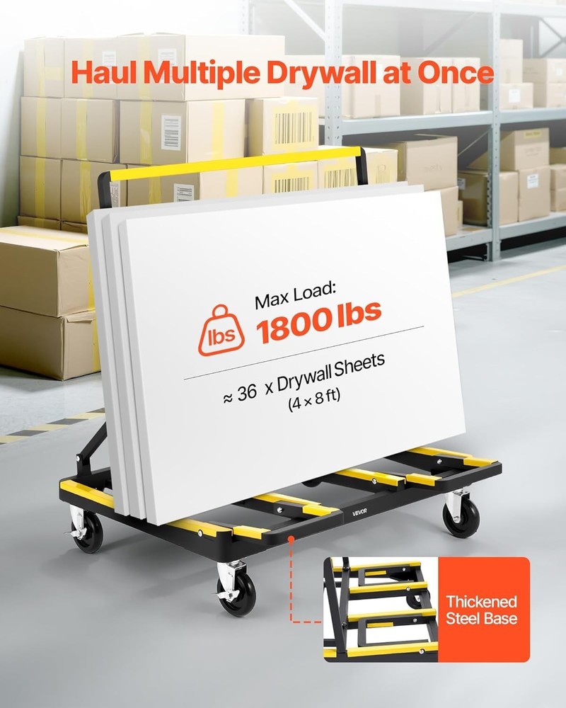 Portable Foldable Drywall Dolly - 1800 lbs Capacity and Load Stability Features