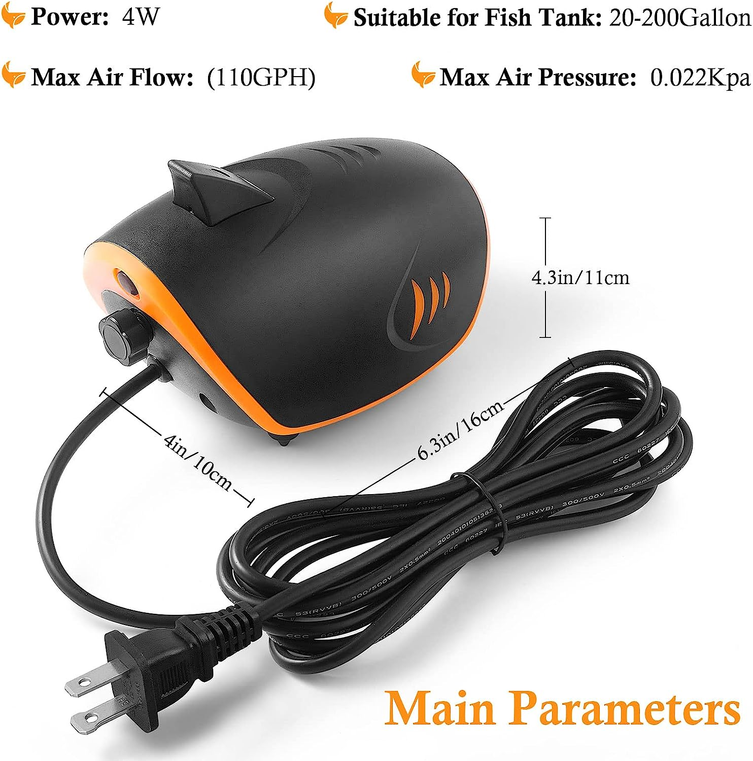 110GPH Powerful Aquarium Air Pump: Quiet 2-Outlets Aquarium Aerator, Adjustable