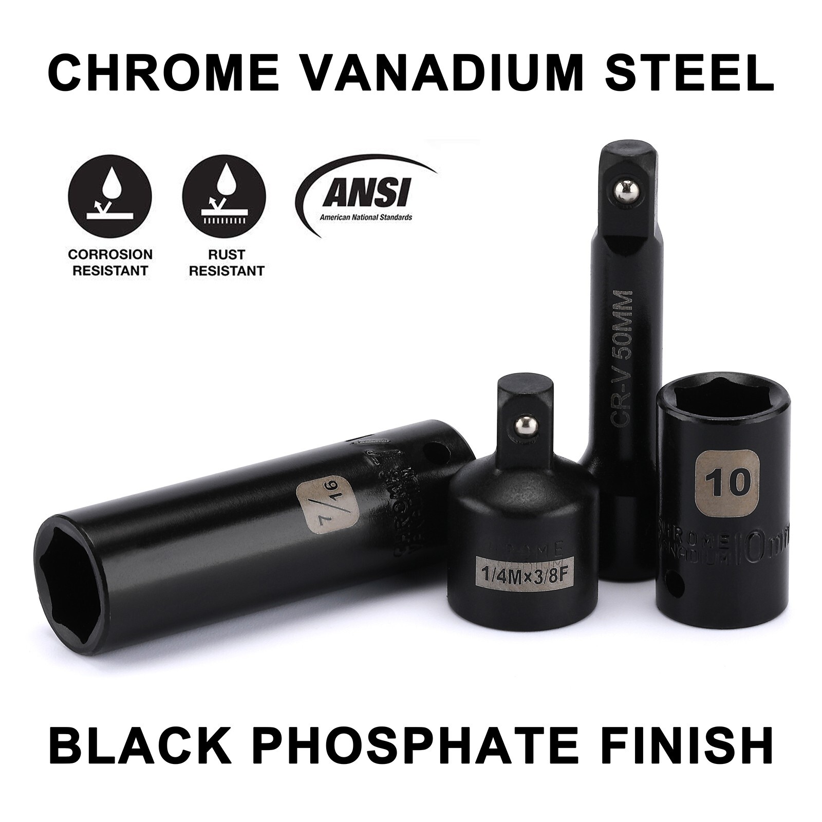 1/4" Drive Impact Socket Set, 55 Pieces Metric & SAE Sockets , Shallow & Deep