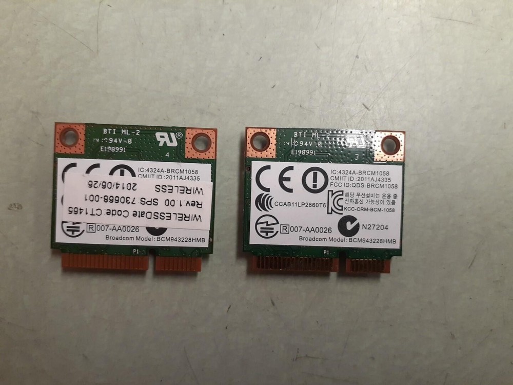 (2) Broadcom BCM943228HMB Wireless Network Adapter 666914-001