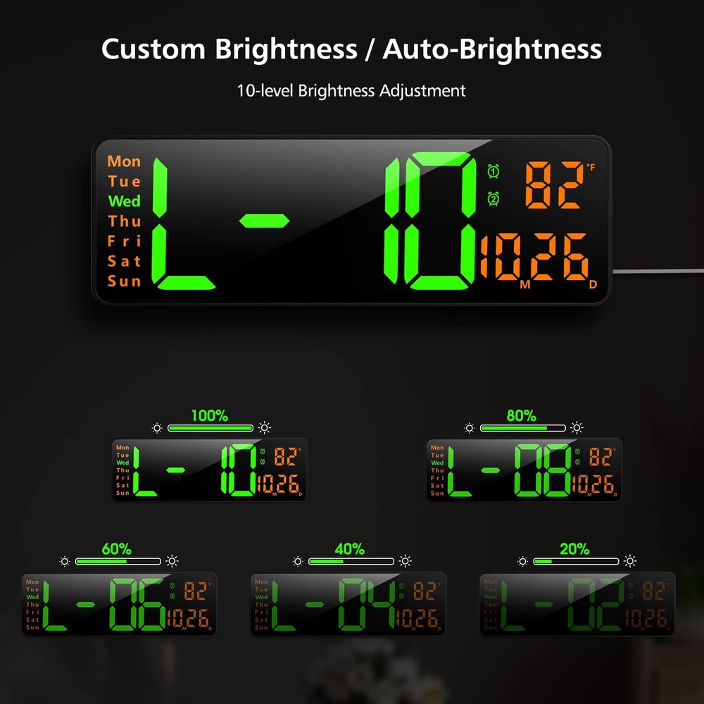 Zgrmbo 16" Digital Wall Clock with Remote Control, Large Digital Clock with D...