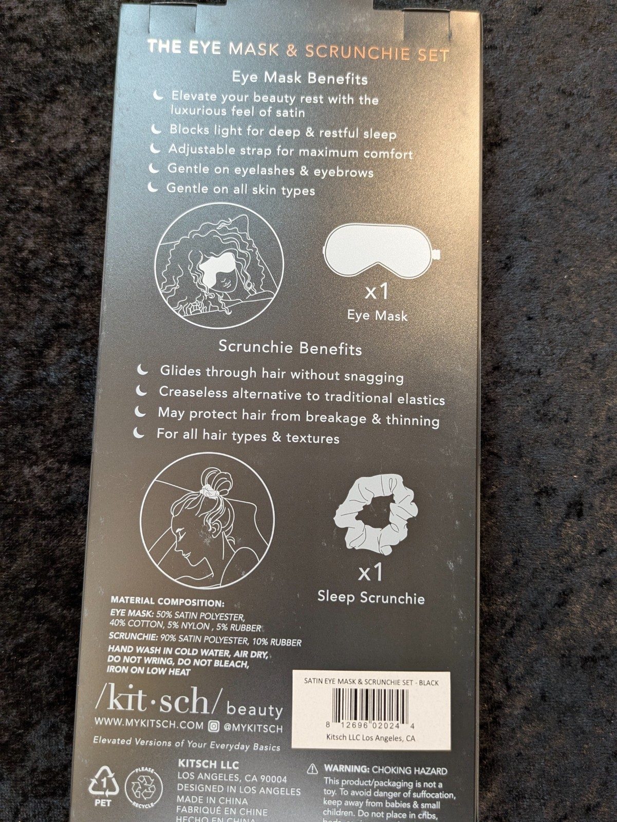 New Kitsch The Satin Sleep Set, Eye Mask Scrunchie, 2 Piece Gift Set