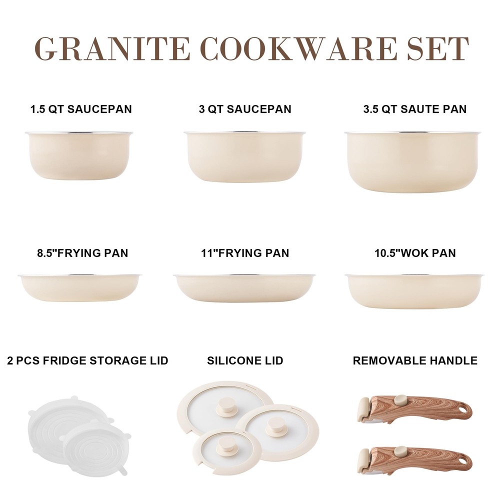 Nonstick Cookware Set - Stackable Pots and Pans Set Detachable Handle Camping...