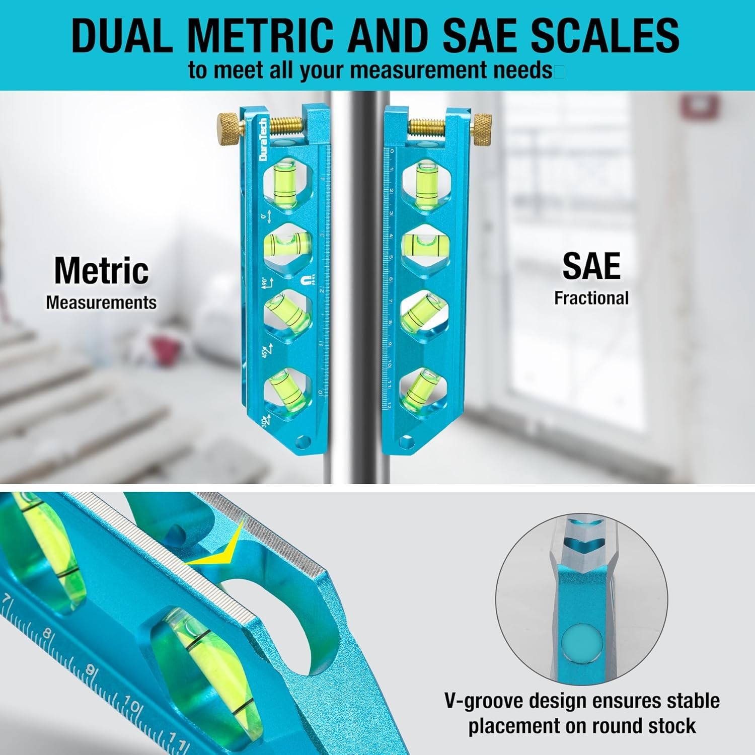 DURATECH 6.25" Magnetic Torpedo Level 0°-90° Bubbles Aluminum Alloy w/SAE Metric