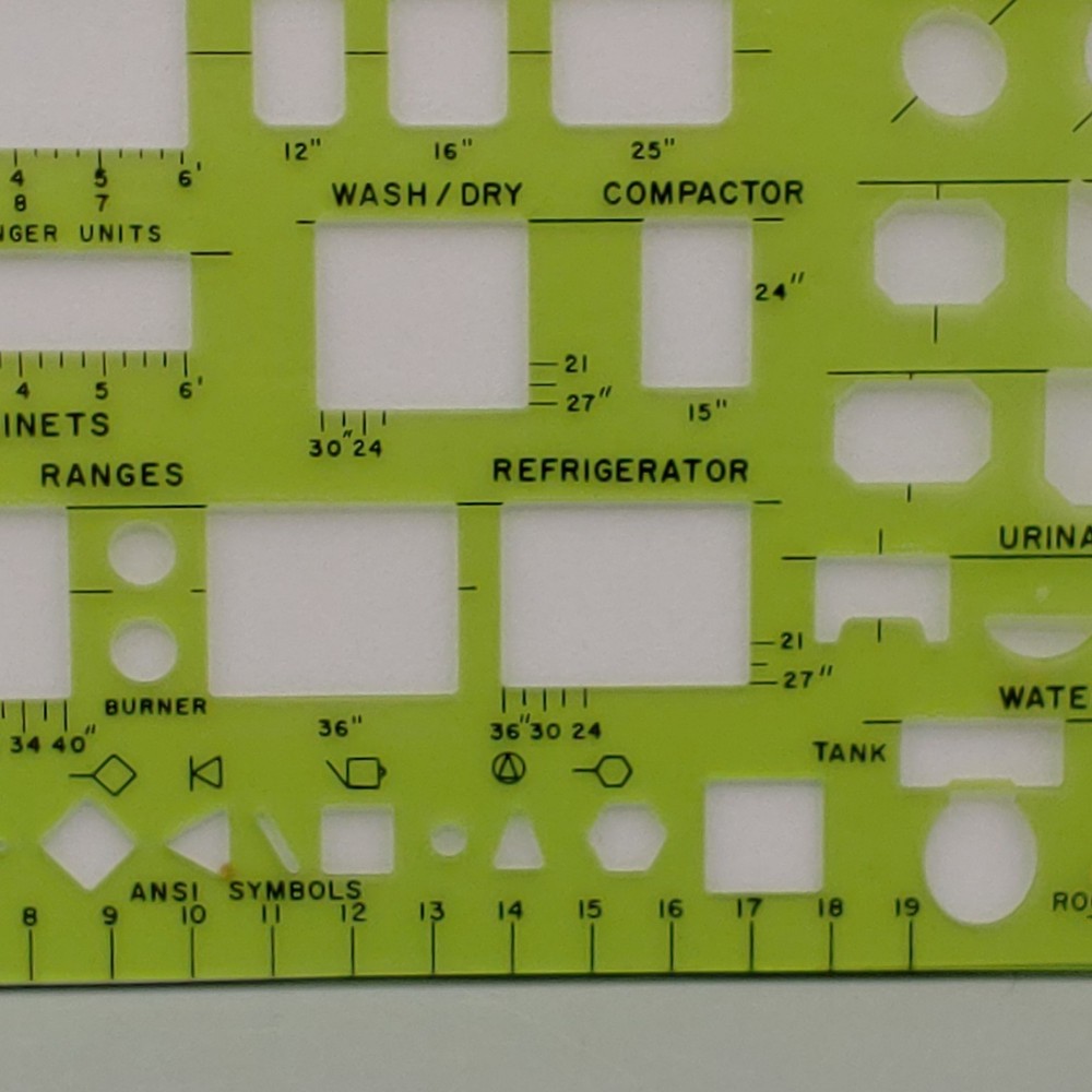Berol RapiDesign Bathroom Kitchen Template R-22 - ABC Architectural - 1/4" Scale