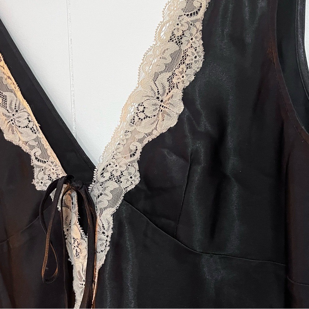 Whispers Lace Trim Slip Dress Black Lingerie Nightgown L/XL Feminine Romantic