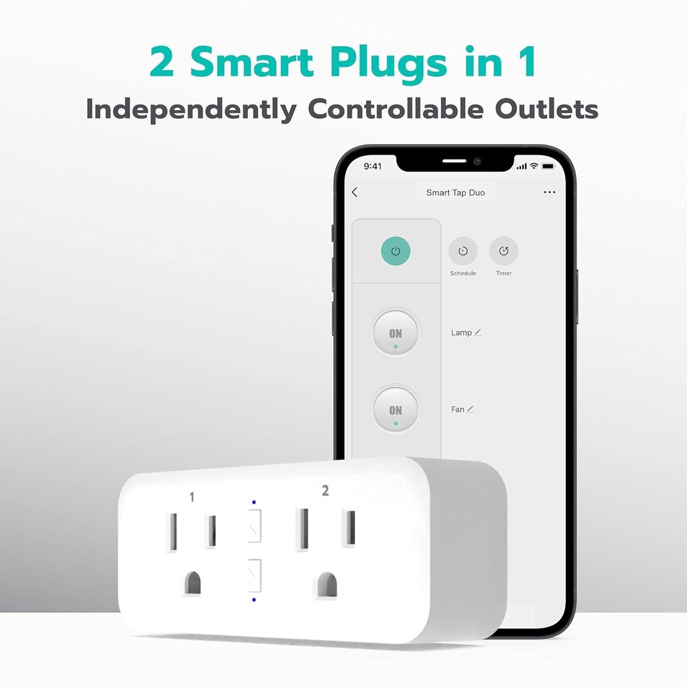 KMC Smart Plug Duo 2-Outlet Wi-Fi 2-Pack Multi Plug Adapter for Alexa/Google W2