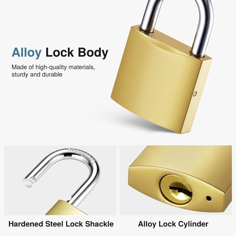 2 Pack Keyed Padlocks Waterproof Small Lock, 33mm Locker Lock with Keys for B...