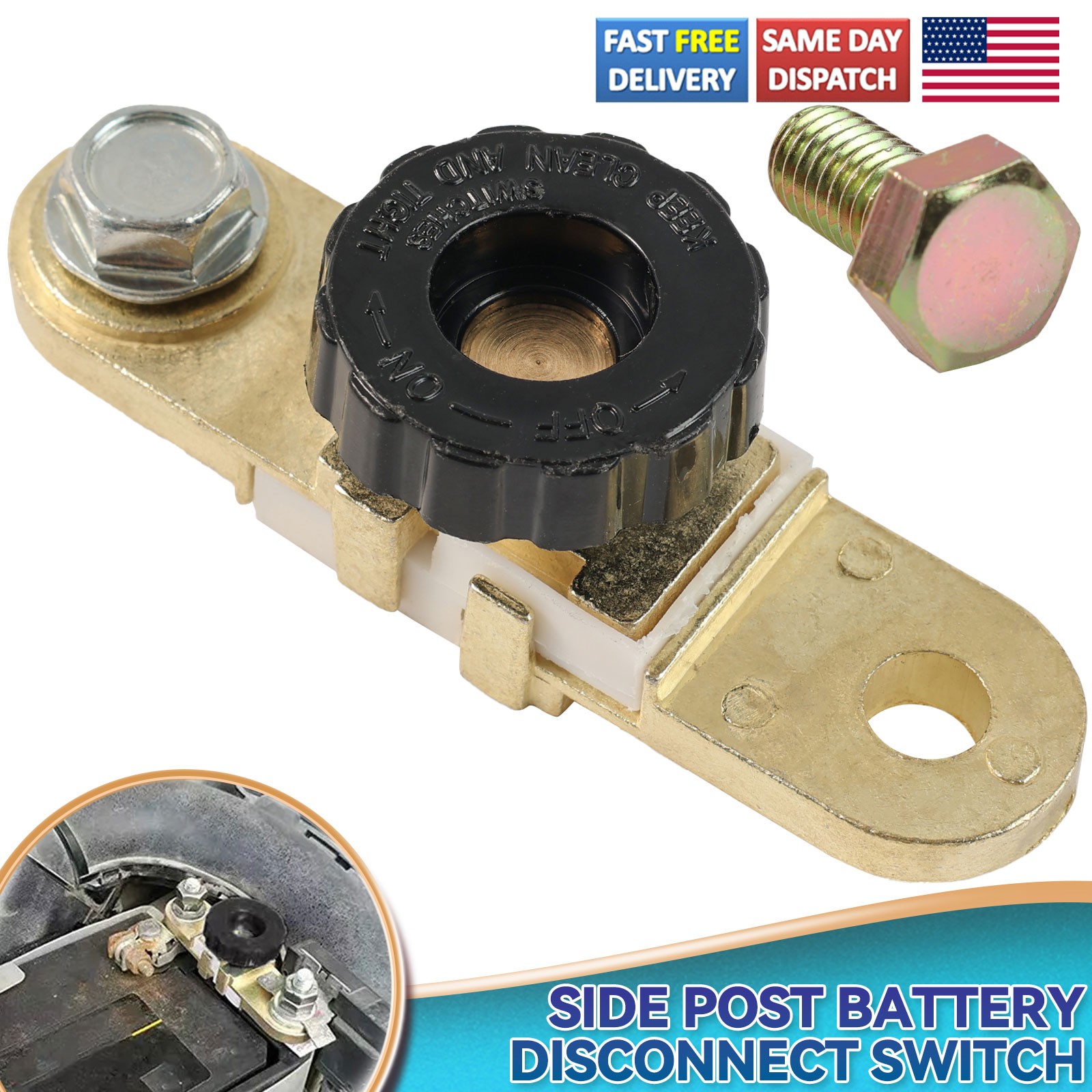 Battery Terminal Quick Disconnect Switch Side Post Battery Shut/ Cut Off Brass