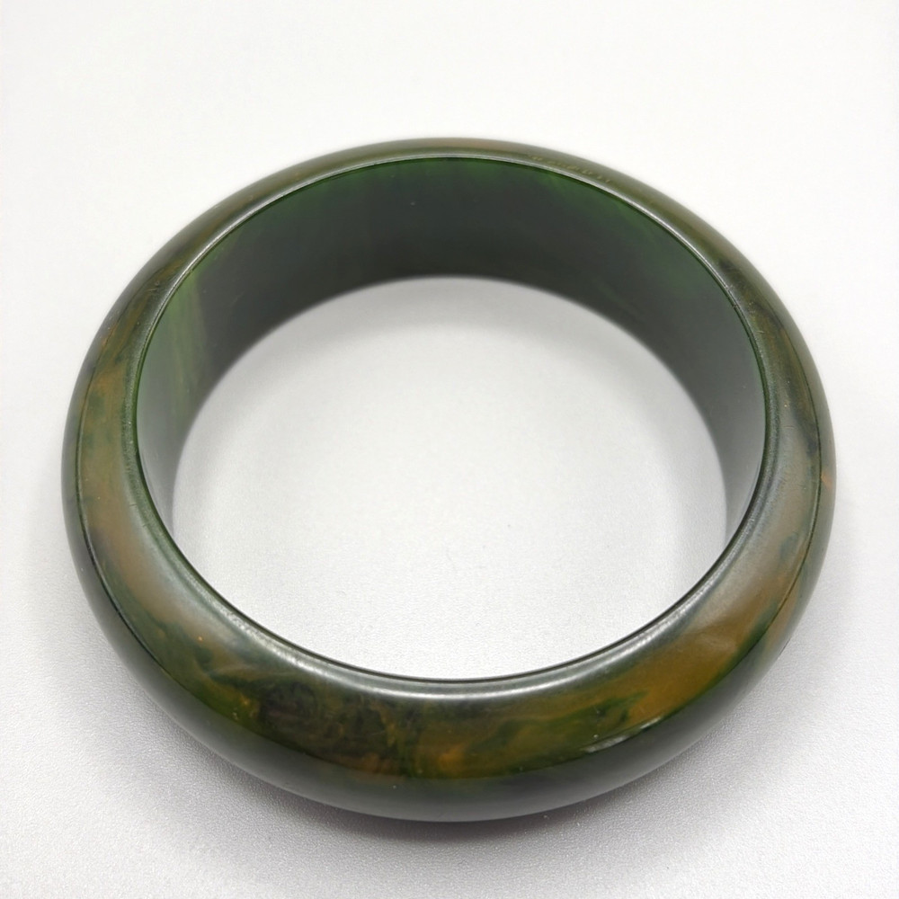 Vintage Green Marbled Bakelite Bangle Bracelet Tested