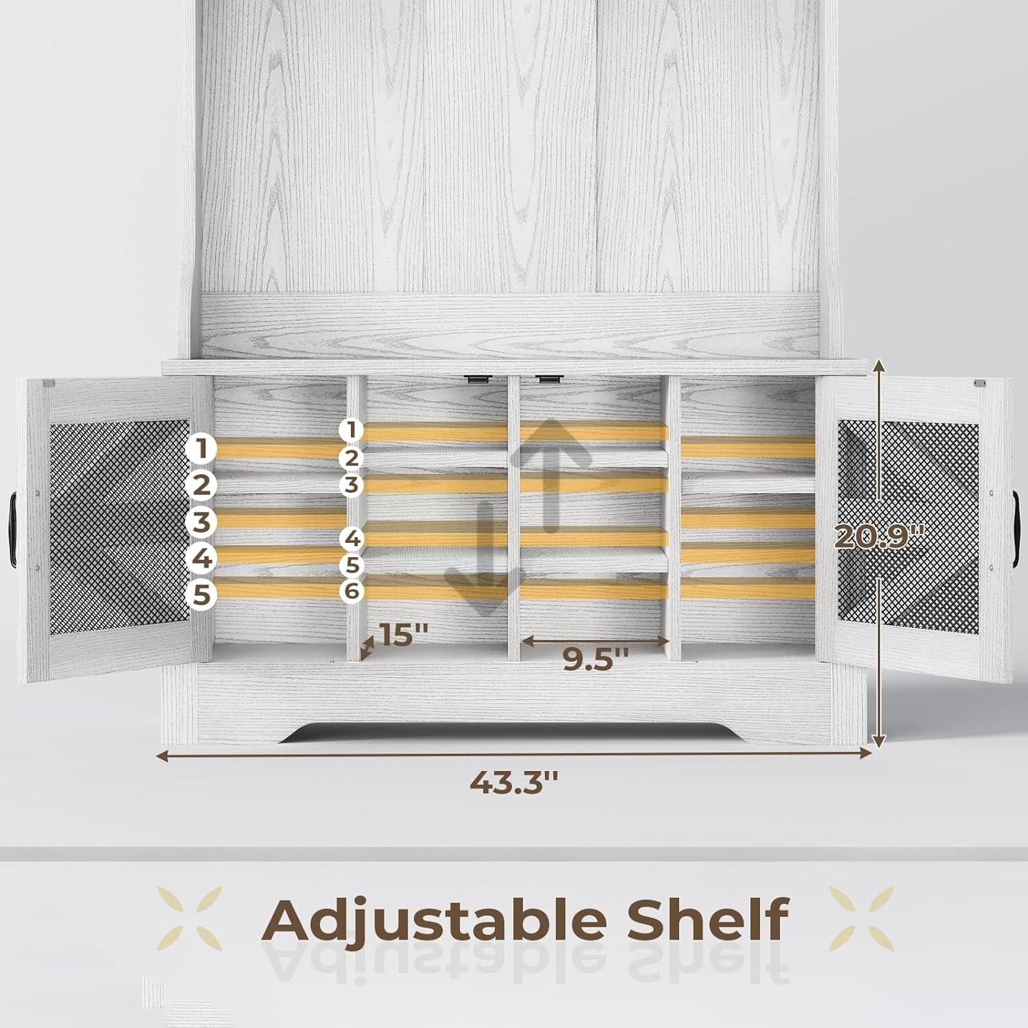 Hall Tree with Bench and Shoe Storage, 5-in-1 Entryway Bench with Coat Rack