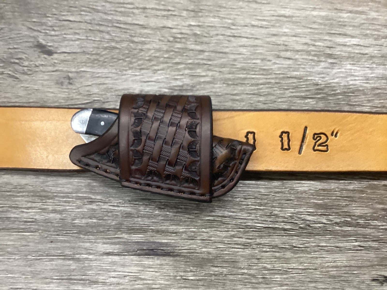 Leather Folding Knife Sheath Horizontal Mini Trapper Size(Sheath Only)