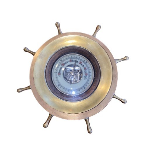 Antique Ship Clock Converted Into Brass Ship Wheel Barometer