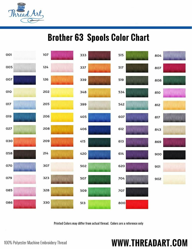 Threadart 63 Spool Brother Colors Polyester Embroidery Machine Thread 500M 40WT