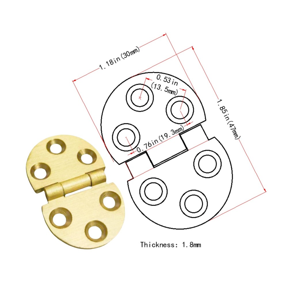 2pcs Solid Brass Hinges Door Flip Folding Tabletop Concealed 1.85 Inch 47mm
