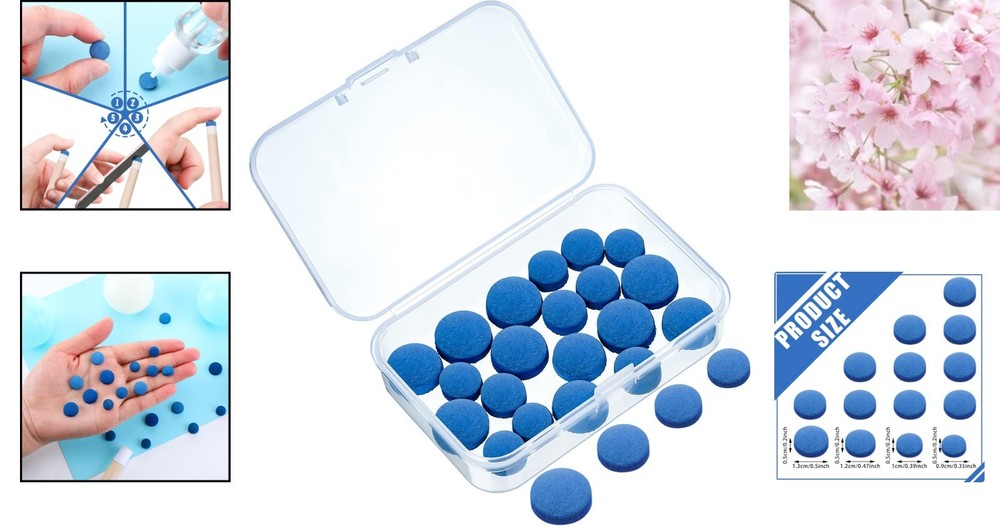 20-Piece Billiard Pool Cue Tips Replacement Kit with Storage Box, Sizes 9-13mm